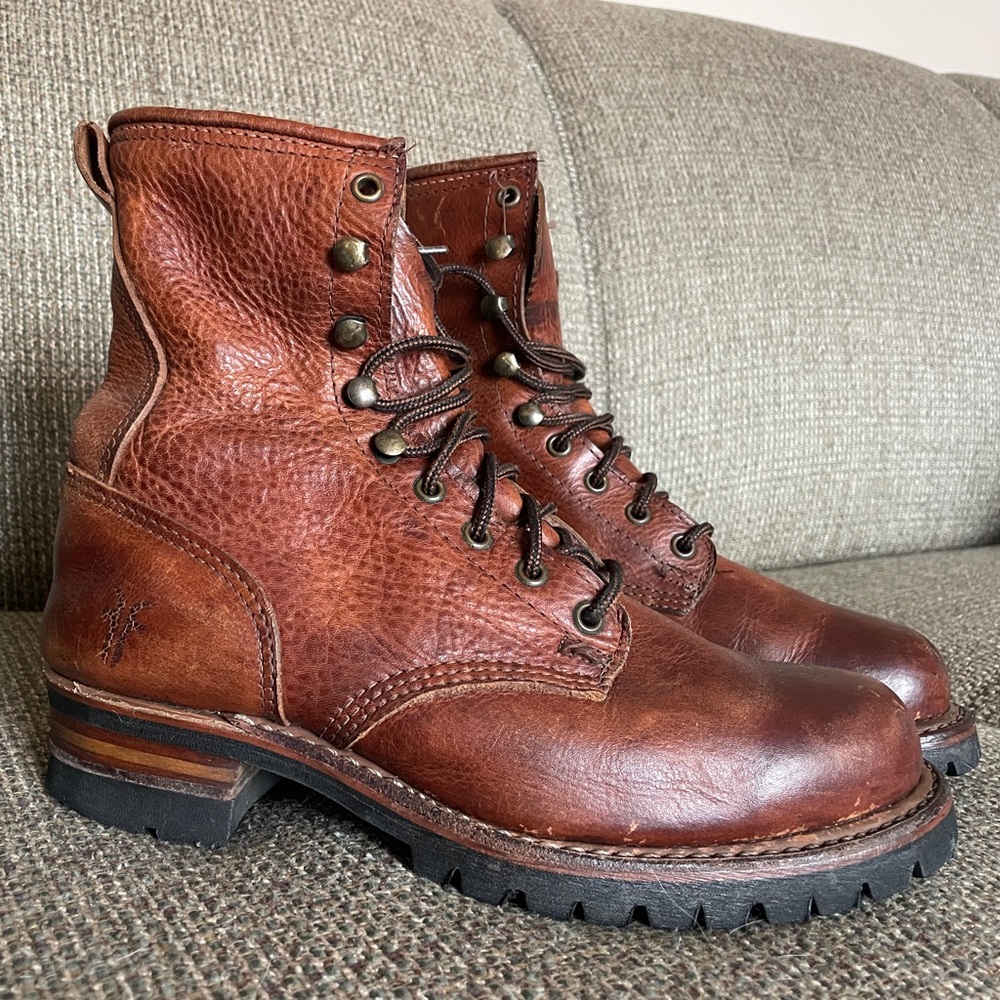 Frye Men's Rustic Brown Logger Leather Boots Lug Soles